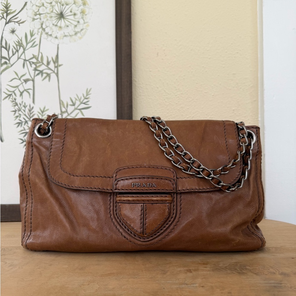 Prada Tan Leather Chain Shoulder Bag - Picture 2 of 13
